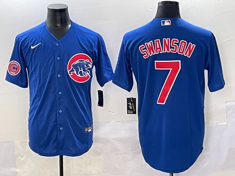 Men 2025 Chicago Cubs 7 Swanson Blue Game Nike MLB Jersey style 4